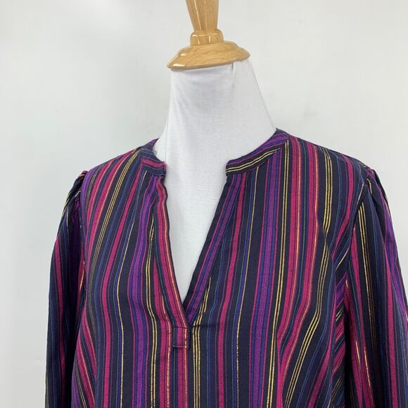 Marine Layer Top Womens L Large Navy Gold Jamie Banded Collar Metallic Striped - Picture 3 of 15